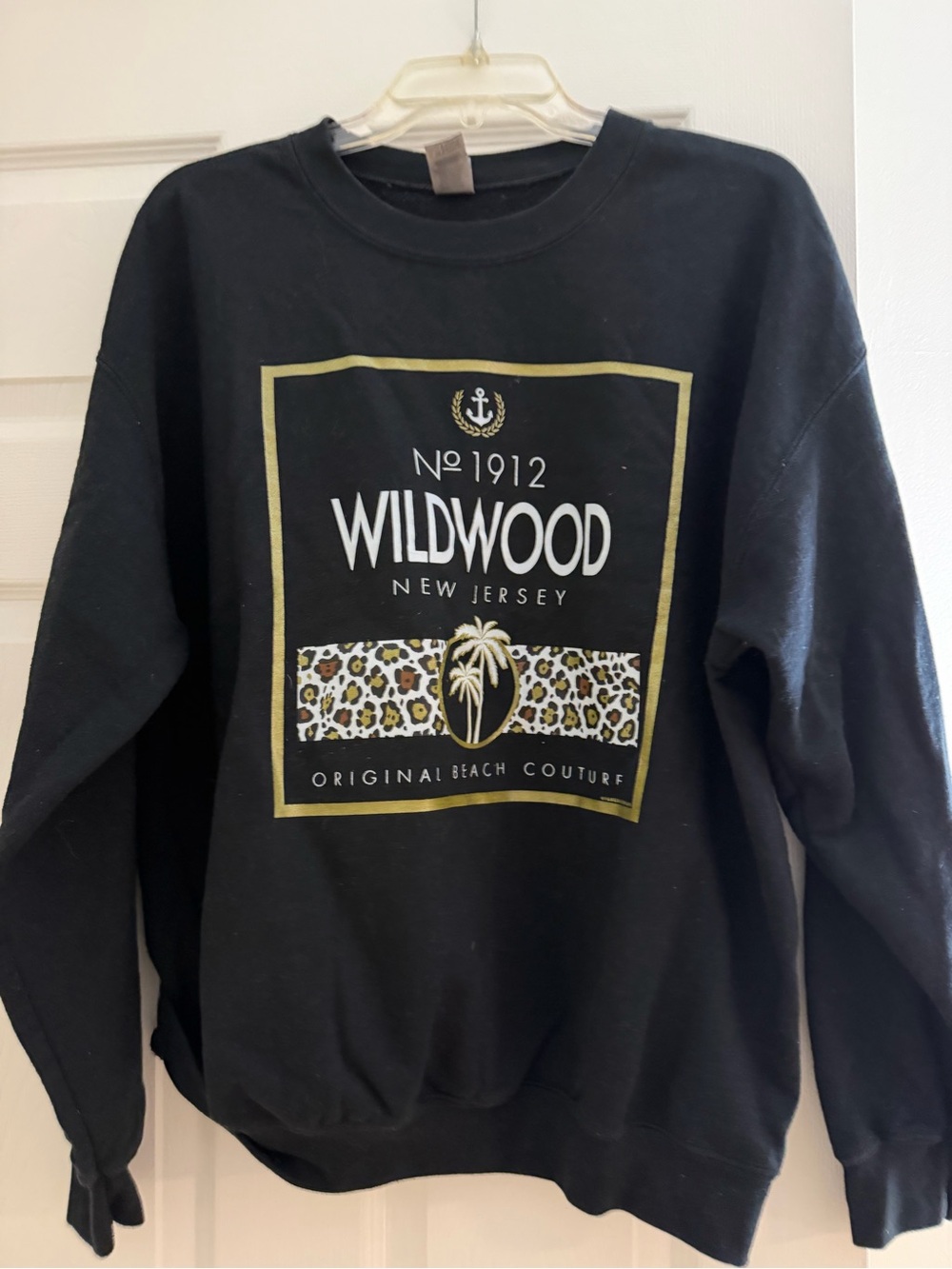 Gildan Black Crewneck Sweatshirt with Gold & Leopard Graphic